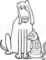dog and cat cartoon for coloring book