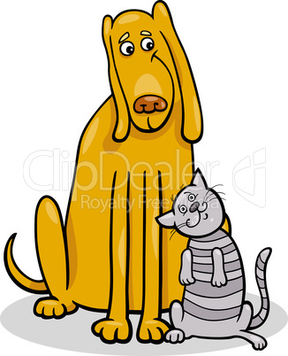 dog and cat in friendship cartoon illustration