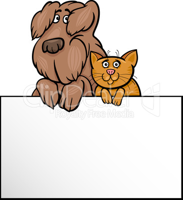 cat and dog with card cartoon design