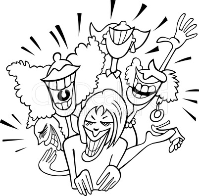 joyful group of women cartoon