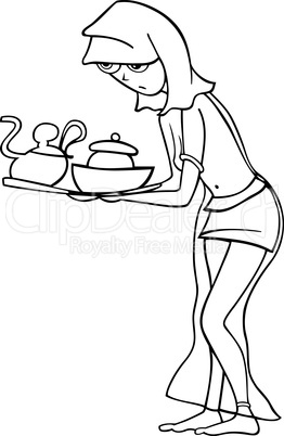 maid or slave woman cartoon illustration