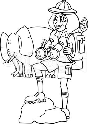 woman on african safari for coloring book