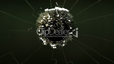 Cracked and Shattered black glass with slow motion. Alpha is included
