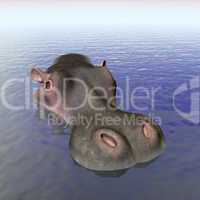 Hippopotamus in the water - 3D render