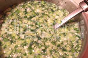 dish of fresh okroshka with spoon