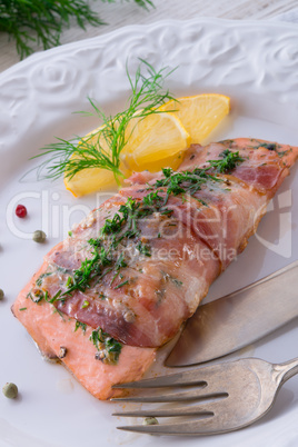 Salmon in the bacon coat