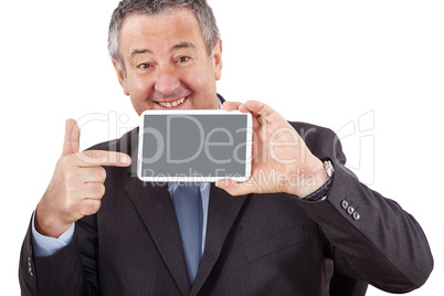 Businessman pointing to his Tablet PC