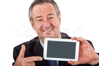 Businessman pointing to his Tablet PC