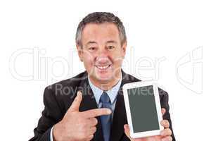 Businessman pointing to his Tablet PC