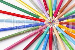 color pencils in a circle on white background