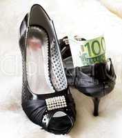 black shoes with money