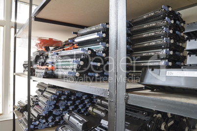 Laser cartridges on the shelves