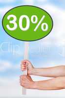 Woman hands holding sign with percentage