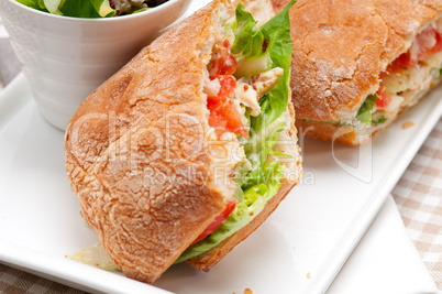 ciabatta panini sandwich with chicken and tomato