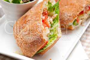 ciabatta panini sandwich with chicken and tomato