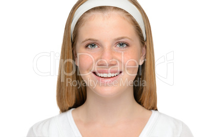 Teenager blonde girl cheerful smiling beauty face