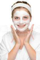 Happy young girl face mask smiling cosmetics