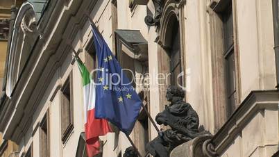 Italian and European flag,Prague,Czech Republic