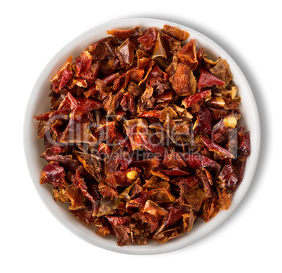 Chopped peppers in plate isolated