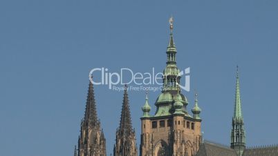 Zoom out from the Prague castlle to the Bridge tower at charles bridge,Prague,Czech Republic