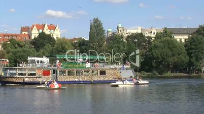 Cruise ship at the vltava river in Prague,Prague,Czech Republic