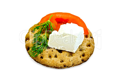 Feta piece with tomato and dill on crispbread