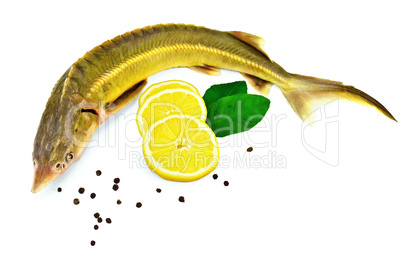 Fish starlet with lemon and leaf