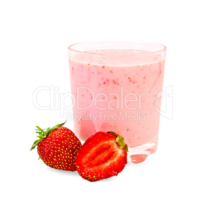 Milk shake with whole strawberries and cut