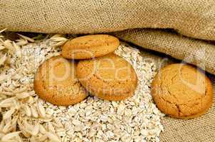 oatmeal cookies with oatmeal on sacking