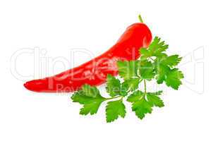 peppers hot with a sprig of parsley