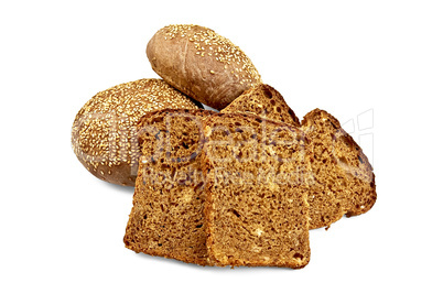 Rye bread and two buns with sesame