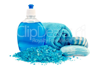 soap different blue with a towel and salt bath