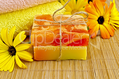 soap homemade orange and yellow with marigold