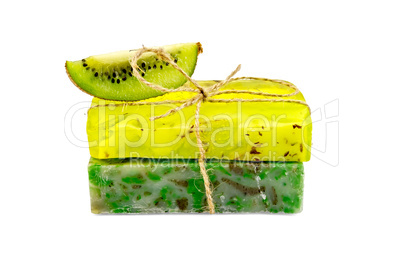 soap homemade with a slice of kiwi