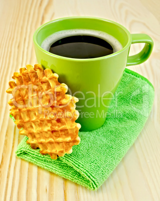 Waffles circle with a green mug on the board