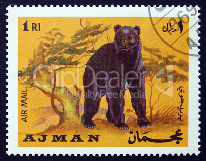 postage stamp ajman 1969 brown bear, ursus arctos, animal