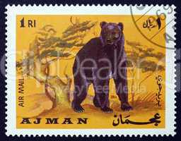 postage stamp ajman 1969 brown bear, ursus arctos, animal