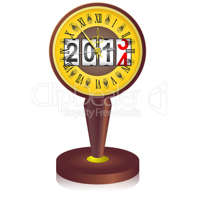 Vintage  clock shortly before midnight with 2014 New Year counte