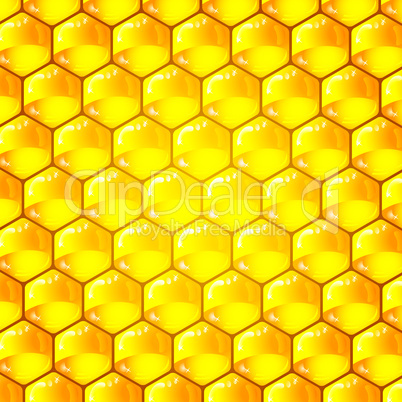 Golden  cells of a honeycomb pattern. Vector illustration.