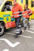 Rushing blurry paramedic unit portable devices truck