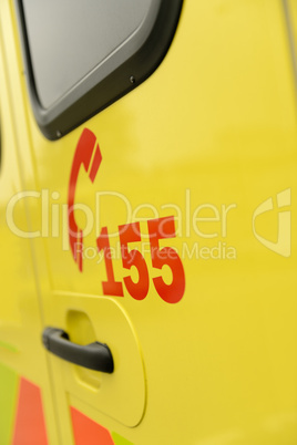 Rescue team's telephone number yellow ambulance car