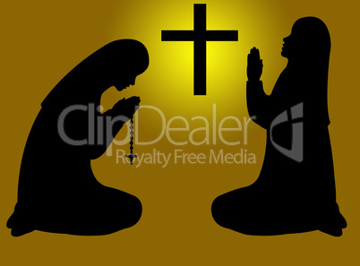 Praying nuns silhouette
