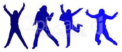 blue shade jumping silhouettes isolated