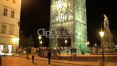 Charles Bridge at night people time lapse,Prague,Czech Republic