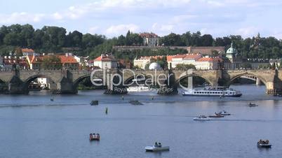 Vltava river and the charles bridge time lapse,Prague,Czech Republic