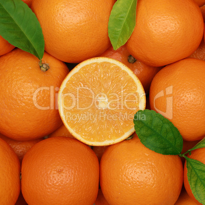 Viele Orangen mit Blättern