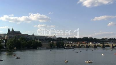 Vltava river time lapse with the Charles Bridge,Prague,Czech Republic