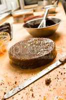 Preparing chocolate cake with filling