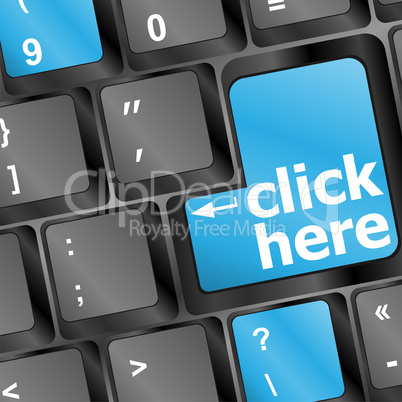 Keyboard with click here button, business concept