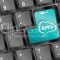 Social media key with sms text on laptop keyboard